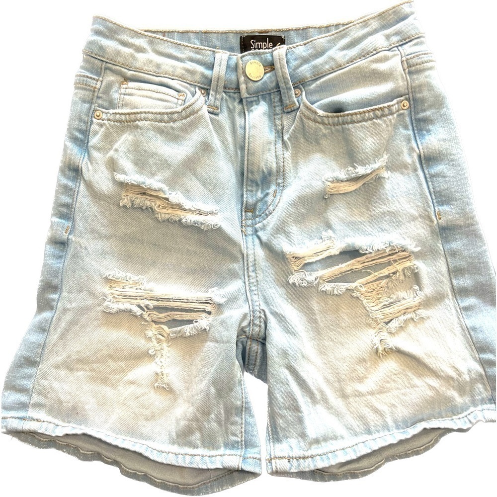 Women's Simple Society Distressed Destroyed Ripped Jean Short Shorts Light Wash